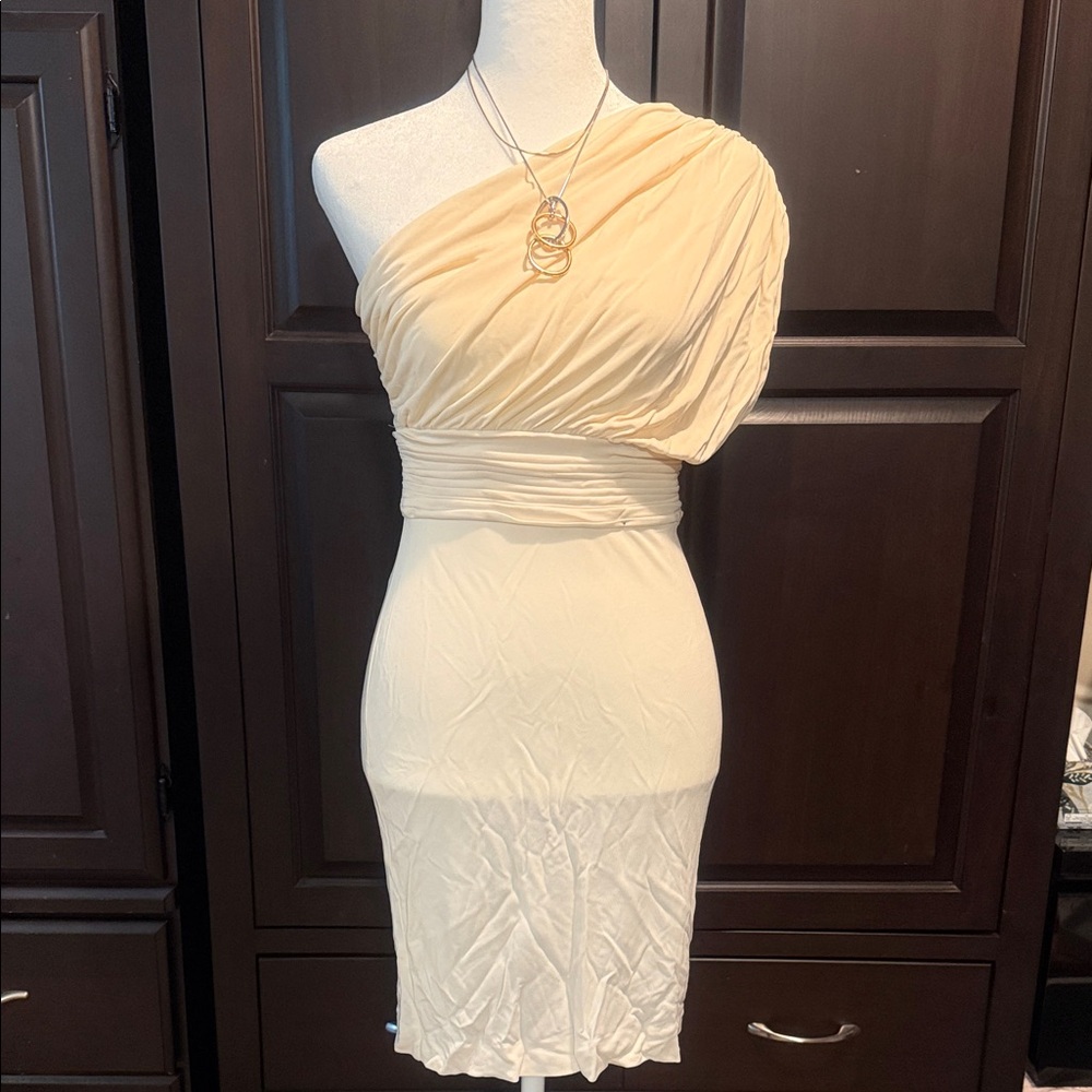 Halston Heritage Cream One-Shoulder Dress